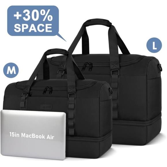 Travel Bag for Men Women, Duffle Bag & Gym Bag with Shoe Compartment, Weekender - Picture 5 of 7